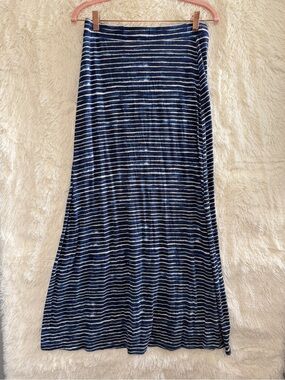 Dalia Womens Abstract Striped Maxi Pull On Skirt M Blue Summer Casual Stretch